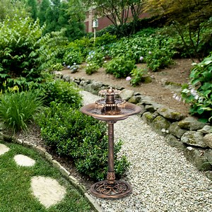 Alpine Corporation 3-Tiered Pedestal Outdoor Water Fountain and Bird Bath, Bronze