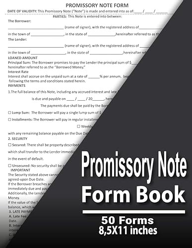 Promissory Note Form Book: Promissory Note Forms & Loan Agreements | Track Payments, Interest & Terms