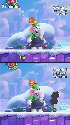 Graphics of Nintendo Switch 1 vs. Switch 2 with Super Mario Wonder