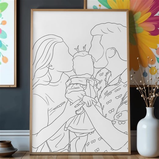 Custom Line Drawing Portrait, Personalized Family Faceless Art, Minimalist Line Art From Photo, Modern Wall Decor - Etsy