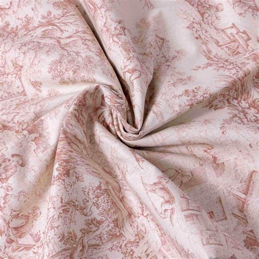 French Toile de Jouy Fabric Antique Pink Upholstery (39" x 110") 100x280cm Shabby Chic Rococo Historical Textile