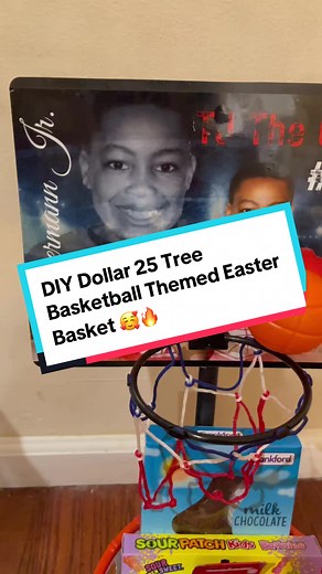 S/O to @Sharena Latrese | CRAFT 🐐 for this 🔥🔥🔥 idea! I loved it so much❤️ YIU DID THAT!! For my basket, I decided to add my son’s picture using sublimation adhesive vinyl from@Heat Transfer Warehouse to add to the backboard and I glue the mini ball to the rim! I think this came out cute! Share your thoughts! What yall think? Don’t forget to follow for more DIYs 💗 #giftedhandsbyjaviah #easterbasket #basketballthemedeasterbasket #sportseasterbasket #dollartree #dollartreediy #dollartreeeaster