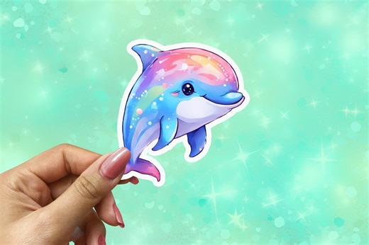Cute Dolphin Sticker, Kawaii Dolphin Vinyl Decal, Ocean Animal Sticker, Baby Dolphin Waterproof Sticker, Marine Life Laptop, Water Bottle - Etsy