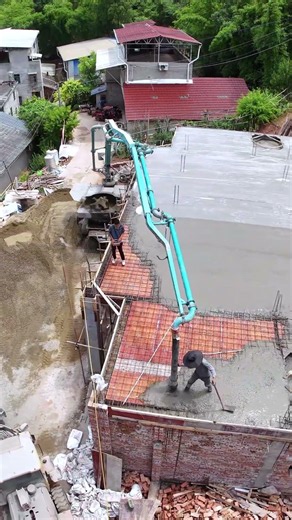 Heavy-Duty Concrete Pour: Pumping a Multi-Story House Slab #shorts