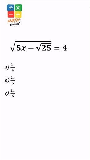 Solve √(5x - √25) = 4 in 60 Seconds! ⏱️