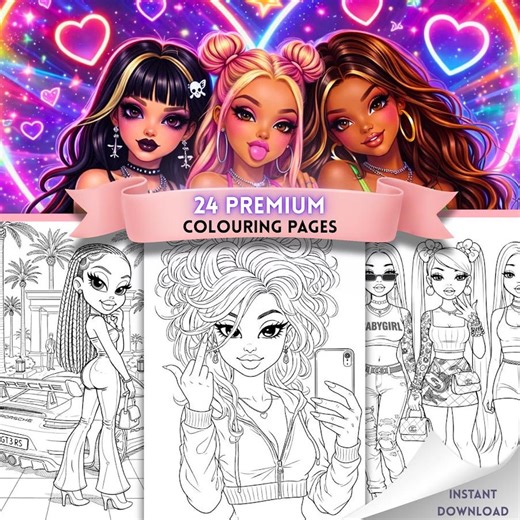 Baddie Coloring Pages Printable | 24 Page Coloring Book | Y2K Glam Fashion Girl Coloring Pages PDF - Etsy