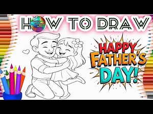How to draw cute father &daughter drawing painting &coloring for kids |Father's day drawing ❤️ 💙