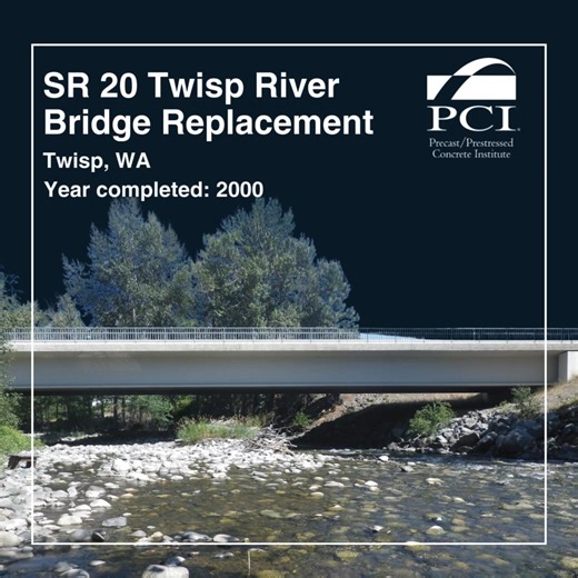 The Twisp River Bridge Replacement project is a single 197-foot span bridge in the North Cascade Mountains in Washington State. Built in 2000, this project displays exceptional craftsmanship and innovation using new prestressed spliced girder section and the use of HPC. This project, produced by precast concrete producer Concrete Technology Corporation, is a Longevity Award winner in the Transportation 10-25 years category. Read more about this project in the 2025 Precast Protects Life Ascent Is