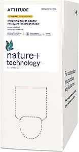 ATTITUDE Window & Mirror Cleaner Refill, EWG Verified, Plant- & Mineral-Based, Vegan & Streak-Free Glass Spray, Citrus Zest Scent, 67.6 Fl Oz