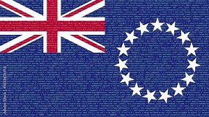 Binary code on flag of Cook Islands. Program source code or Hacker concept on Cook Islands flag. Cook Islands digital technology security, hacking or programming