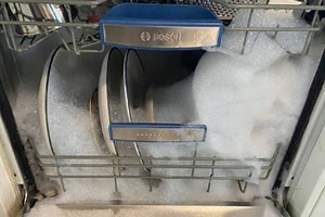 Woman begs for help after using liquid soap dishwasher leads to suds explosion