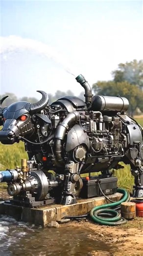 Robotic Bhains Water Pump 🚜💦 | Futuristic Farming Machine | Amazing Water Spray Arc Loop#shorts