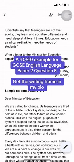 Take a look at this grade 9 answer for GCSE English Language paper 2 question 5 #sarahteachesenglish #gcses #gcseenglishliterature #gcseenglishlanguage #gcses2024 #gcserevision #gcsemocks #grade9analysis #fyp #year10 #year11 #gcsepastpapers #parentsoftiktok #parentingteens