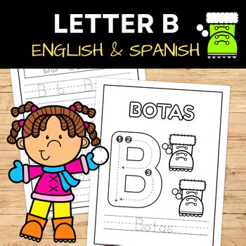 Letter Tracing Worksheet Letter B Winter Theme Bilingual PreK Kindergarten