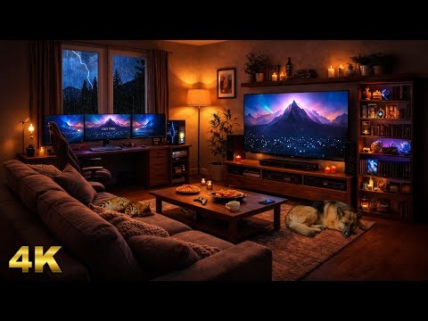 Thunderstorm in a Gaming Room ⛈️ Relaxing Rain & Cozy Ambience
