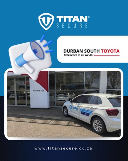 We’re proud to announce Titan Secure is now available at Durban South Toyota! Now, when you purchase your vehicle, you can request Titan Secure, South Africa’s trusted anti-theft and tracking solution, directly at the dealership. Protection starts the moment you drive off. #TitanSecure #AntiTheft #CarSecurity #VehicleProtection #StopTheft #DriveWithConfidence | Titan Secure