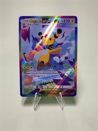 Mega Ampharos Ex - Pokemon Pocket - Rainbow Holo Full Art - Mega Rising - Etsy