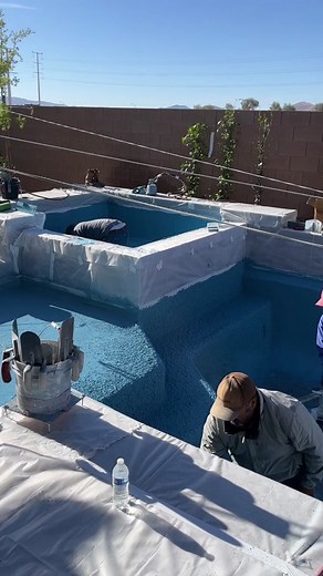 Say it with us: AQUA AZUL 💙 Back at it again to build another amazing pool 🛠️ We plastered this pool with Aqua Azul Mini Pebble This pool will be so beautiful once it is filled with water! Follow us to see the FINAL results ⬆️ #VintagePoolsLV #VegasPools #CustomPools #PoolConstruction #PoolLife #Water #Paradise #Swimming #PoolTransformation