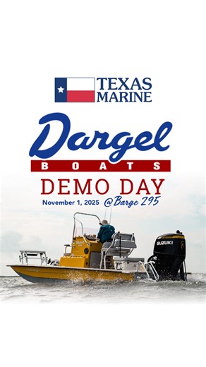 🚤 Get ready, Clearlake! Dargel Demo Day is happening at Barge 295 on Nov. 1 from 10am to 4pm! Come test drive your dream boat, meet the Texas Marine Clearlake team, and hit the water with us! Can't wait to see you there! #TexasMarineClearlake #DargelBoats #ClearlakeBoating #BoatsinTexas | Texas Marine