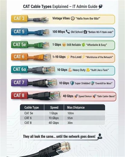 Ethernet Cat Cable Types Explained ⚡ Cat5e vs Cat6 vs Cat7 vs Cat8 #NetworkingBasics #EthernetCables