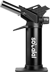 New UPGRADED Cooking Torch with Lock,Fuel Refillable Food Blow Torch for Creme Brulee, jewelry silver processing, Soldering,sous vide steak, Butane torch Keep a charred taste into all kinds of dishes