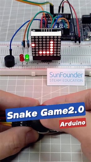 SunFounder Maker Education | Tiny Snake Game on LED Grid – Built with Arduino!#Arduino #SnakeGame #LEDMatrix #JoystickControl #DIYElectronics #ArduinoProject... | Instagram