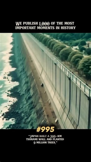 History Bites on Instagram: "Japan—one of the world’s most disaster-prone countries—has taken remarkable steps to safeguard its people and infrastructure. In the wake of past catastrophic tsunamis, the nation built an immense 395-kilometer coastal wall designed to lessen the force of incoming waves. Complementing this engineering feat, Japan also planted nine million trees to serve as natural buffers, helping to absorb water, stabilize soil, and reduce erosion. Together, these measures form a mu