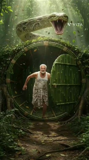 Giant Python Chase 😱 Old Man Escapes Into Secret Bamboo Bunker |