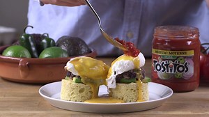 Need a power-packed breakfast to get you through the day? Let us help you put a little southwestern flair into your morning with a Mexican-Inspired Eggs Benedict! Find the recipe at www.eggcentric.tv | Get Cracking
