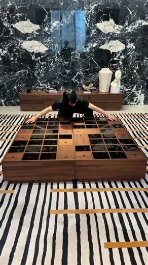 Black Walnut Square Coffee Table with Checkerboard Design & Glass Top #table #furniture #shorts