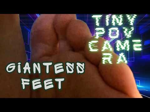 Giantess feet and toes step on tiny, tiny pov, camera from tiny
