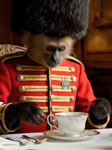 Even the Royal Guard needs a tea break! Moco is keeping it classy. 🧐🐒 #MocoMonkey #RoyalGuardMonkey #fyp