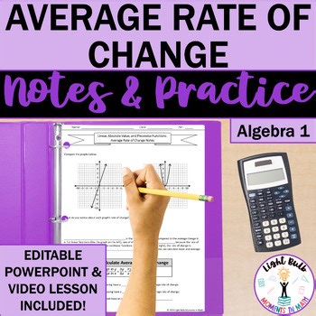 Average Rate of Change Functions Guided Notes, Practice Worksheet, Video Lesson