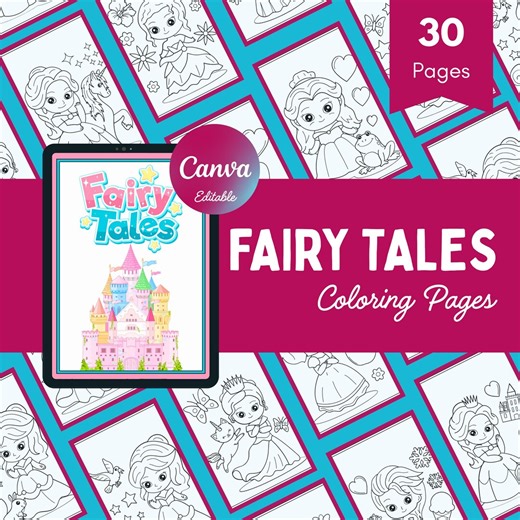 Fairy Tales Coloring Pages for Kids | 30 Printable Princess Coloring Sheets | Canva Editable Digital Download - Etsy