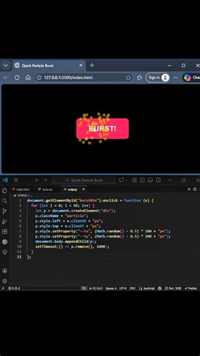 Quick Particle Burst using HTML CSS and JavaScript. #animation #coding #webanimation #webdesign