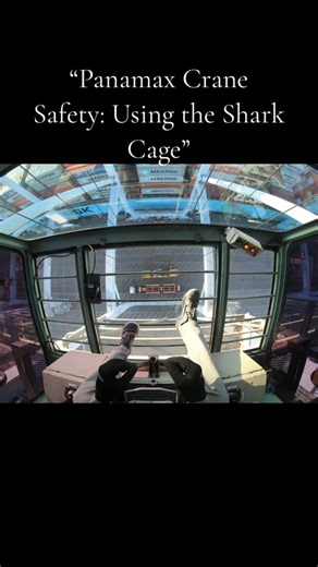 From the cab of my Panamax crane, check out this overhead shot of the beam on the ground hooked up to the shark cage (also known as a beer garden in the UK). This safety cage allows us to lift men to unlock containers stacked up to 11 high, ensuring a quicker, safer, and more efficient job. We use extra cable locks on the spreader for added security. #CraneSafety #PanamaxCrane #SharkCage #BeerGarden #PortSafety #ILWU #ContainerShipping #MaritimeSafety #EfficientWork #SafetyFirst #cranedaddy