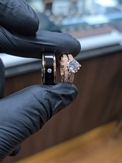Final Product Ready made & Custom Designs Gold, Silver, Titanium & Tungsten Carbide Jewelry For Us Its More Than A Business, Its All About Placing A Smile On Someone Else. HappyClient 18kt Pink Rose Gold Brides Double Engagement & Matching Wedding Band Ring. Grooms Tungsten Carbide Wedding Bands Rings. Price From 238,800ksh #lavanderiajewels #EngagementRing #WeddingRings #gold #silver