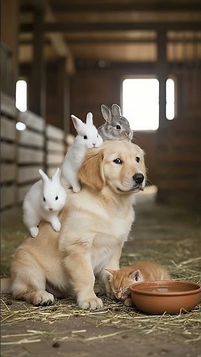 Puppy Becomes the Softest Playground for Bunnies 🐶🐇💖