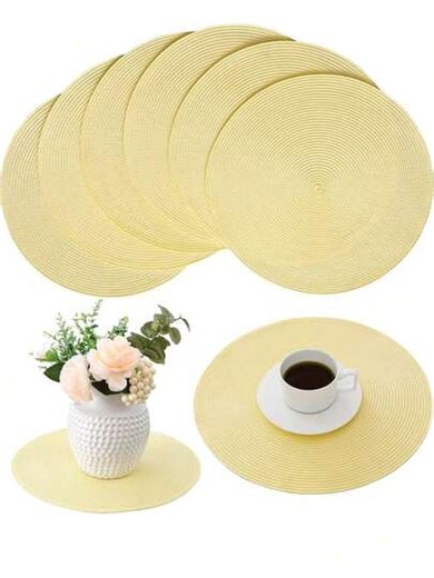 Mother'S Day Gift1Pc Handmade Woven Pink PP Placemat, 4.72 Inch Round Woven Coaster, Decorative Mat, Best Seller, Available In Multiple Colors, Table Mat, Wrinkle-Resistant Placemat, Suitable For Birthday, Housewarming, Celebration, Holiday Party, Family Gathering And More Occasions. | SHEIN