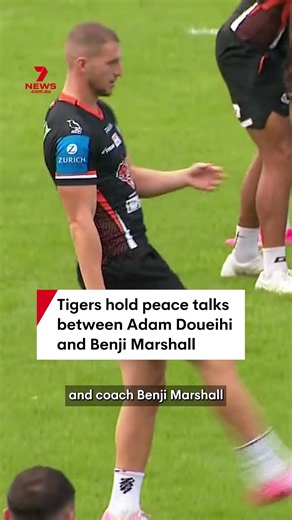 The Wests Tigers have held peace talks between playmaker Adam Doueihi and coach Benji Marshall after Doueihi sat out of Saturday's flogging by the Raiders due to frustrations over a positional switch. #adamdoueihi #benjimarshall #weststigers #nrl #rugbyleague