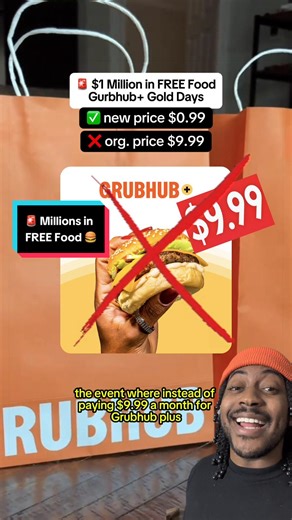 🌟🍔 $1 Million of Free Food & $0.99/Month Grubhub 🔎 Find more deals on Pepper via bio link 🔗 Grubhub is running “Gold Days of Grubhub ” 👀 ✨ Get 6 months of Grubhub for just $0.99/month (normally $9.99/month) 🔥 Plus, unlock access to 10,000 exclusive deals during the event — including millions of dollars worth of free food 💬 go to the broadcast channel for more details ##grubhub##fooddeals##fastfood##ubereats##foodhacks