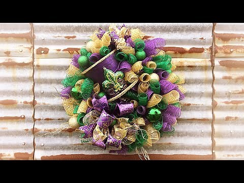 How To Make A Mardi Gras Wreath With Deco Mesh Curls And A Top Hat