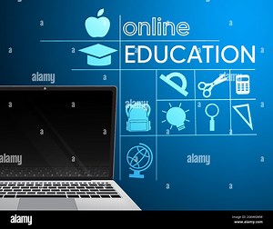 Online education vector banner design. Online education text with elearning laptop device and school supplies element in line art and study icon Stock Vector Image & Art - Alamy