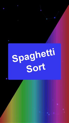 The only sorting algorithm you can perform with dinner 🍝🌈 Spaghetti Sort cuts strands to lengths matching each value, holds them all in a fist, and lowers them onto a flat surface. The tallest strand touches first — that's the maximum. Remove it, lower again, next tallest. Repeat until sorted 🤌 Watch rainbow-colored strands descend from longest to shortest in a mesmerizing cascade. No code, no memory, no comparisons — just gravity and pasta doing what computers struggle to replicate 🌈 O(n) i