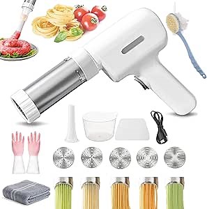 Idiyappam Maker Electric, 2025 New Electric Idiyappam Maker, Stainless Steel Handheld Pasta Maker Machine With 5 Molds, All-in-One Homemade Pasta Machine for Kitchen (White)