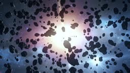 Beautiful flying through the asteroid belt in outer space. The...