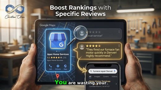 You’re getting 5-star reviews… But are they actually making you money? If your Google reviews look like this: “Great company.” “Awesome service.” “Highly recommend.” You’re leaving rankings, calls, and booked jobs on the table. Google’s not just counting stars anymore. Its algorithm is extracting entities and services from the actual words inside your reviews. That means: “He did a great job” = almost zero SEO value. “They fixed our furnace fan motor same-day in Plymouth” = a powerful ranking si