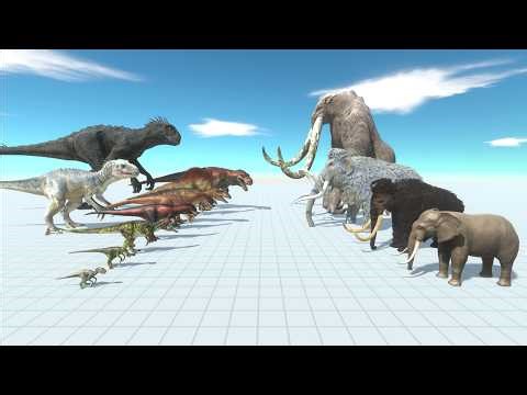Carnivore Dinosaurs Scorpios rex Team vs Mammoth Team - Animal Revolt Battle Simulator