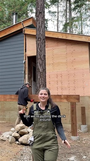 Madison Clysdale on Instagram: "part 1 building a big deck for our tiny home(stead). Turning a 3 season cabin into a year-round house #cabinbuild #homestead"