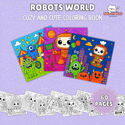 Whimsical Robot Coloring Book: 60 Cozy Scenes (PDF Download - Etsy UK